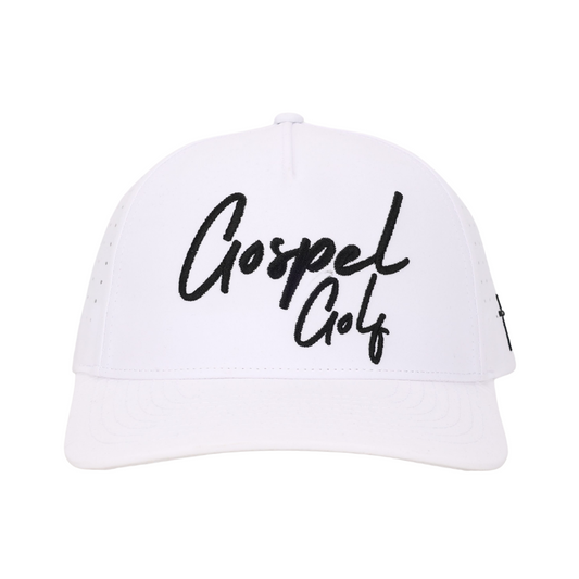 Gospel Golf Cursive White Snapback Hat