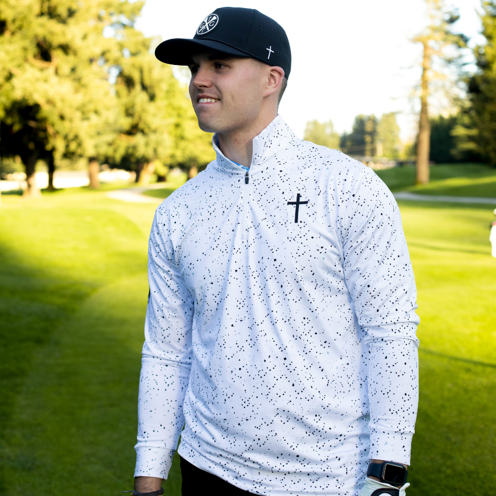 Peace Q-Zip - Christian Golf ApparelGospel Golf Q-Zip Pullover. Designed for versatility and comfort, this pullover is perfect for layering on chilly mornings or breezy afternoons.