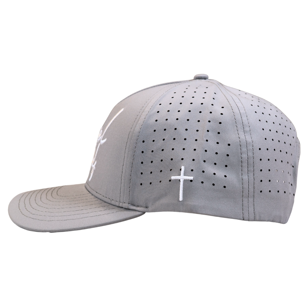 Gospel Golf Cursive Grey Hat - ApparelGospel Golf Hat, designed for those who value simplicity and elegance. This snapback hat features an embroidered cursive Gospel Golf text.