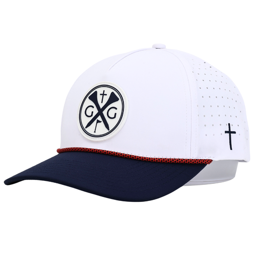 White & Navy Classic Gospel Golf Snapback Hat
